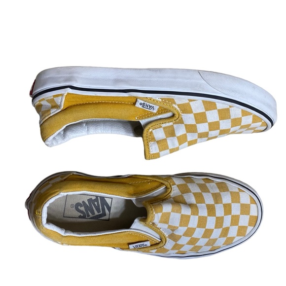 Vans Shoes - Vans yellow and white checkered slip on sneakers women’s 6.5 men’s 5